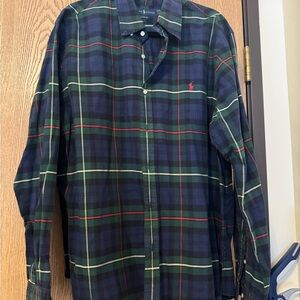 Ralph Lauren Men's Green and Blue Plaid Shirt